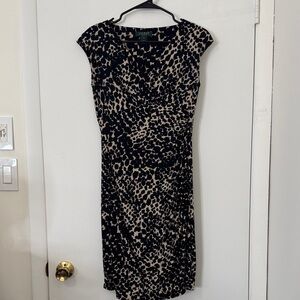 Ralph Lauren Black and Tan Animal Print Midi Dress